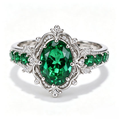 Celestial Emerald Botanical Vintage Ring