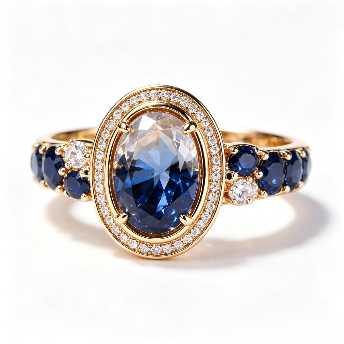 Celestial Midnight Blue Gold Halo Ring