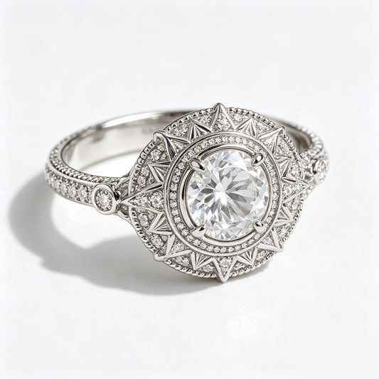 Celestial Sunburst Diamond Halo Ring