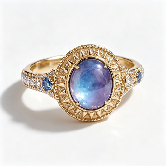 Celestial Sunburst Lavender Gold Ring