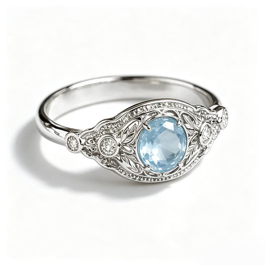 Celestial Serenade Aquamarine Heritage Ring