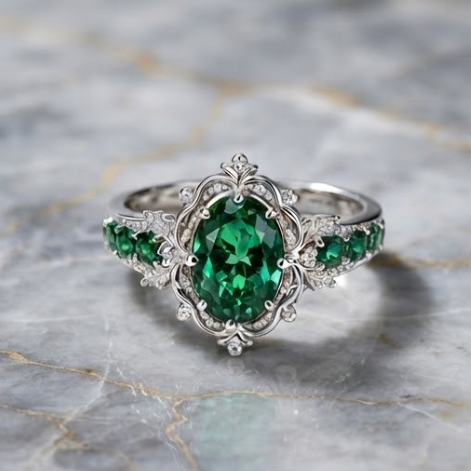 Celestial Emerald Botanical Vintage Ring