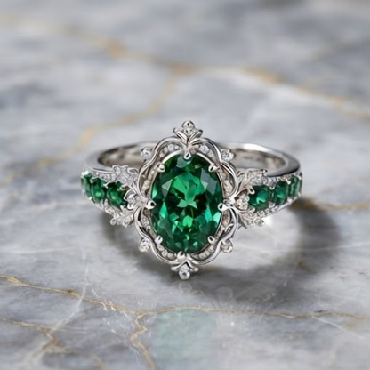 Celestial Emerald Botanical Vintage Ring
