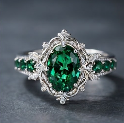 Celestial Emerald Botanical Vintage Ring