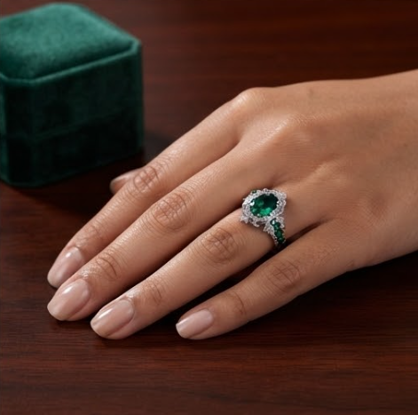 Celestial Emerald Botanical Vintage Ring