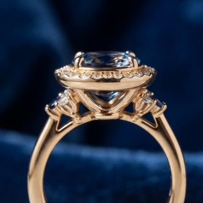 Celestial Midnight Blue Gold Halo Ring