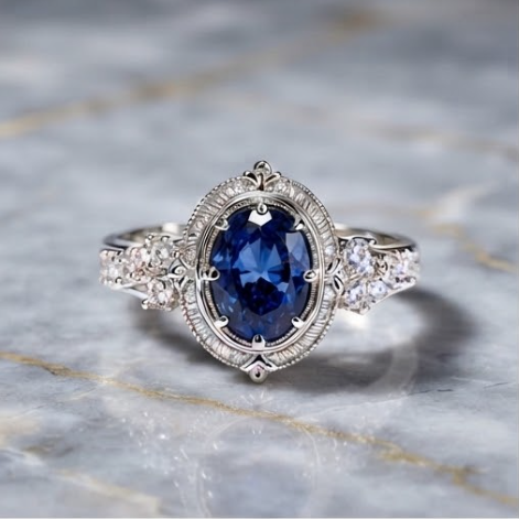 Celestial Royal Sapphire Art Deco Ring