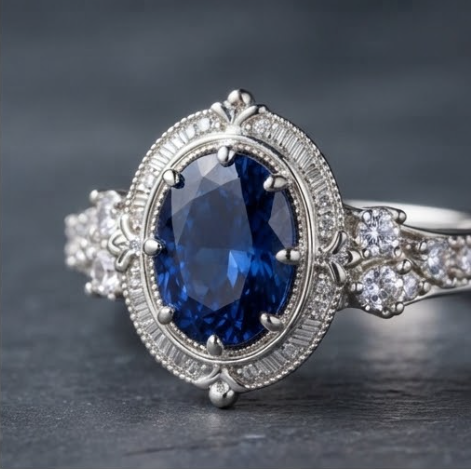 Celestial Royal Sapphire Art Deco Ring