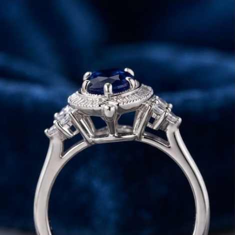 Celestial Royal Sapphire Art Deco Ring
