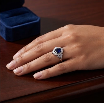 Celestial Royal Sapphire Art Deco Ring