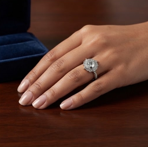 Celestial Sunburst Diamond Halo Ring