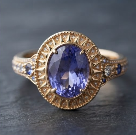 Celestial Sunburst Lavender Gold Ring
